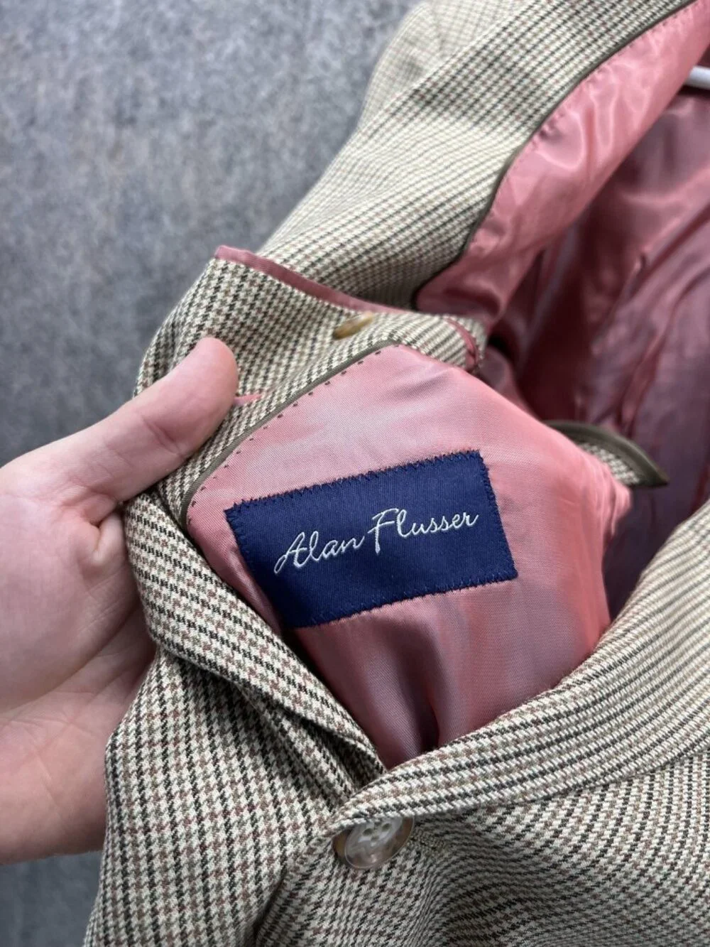 Alan Flusser Blazer Mens 44R Beige Check Wool Sport Coat Jacket Business Casual